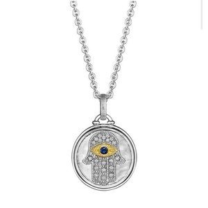 JUDITH RIPKA Textured Hamsa 18k Gold Blue Sapphire & Diamond Necklace